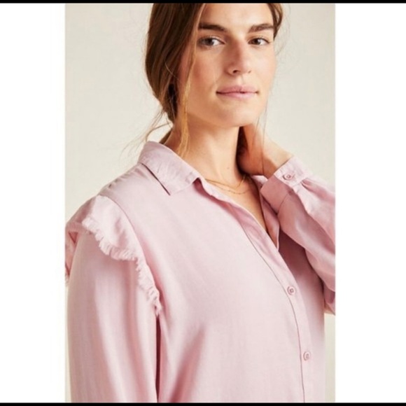 Anthropologie Cloth & Stone Pink Ruffled Shirt​ - Picture 3 of 10